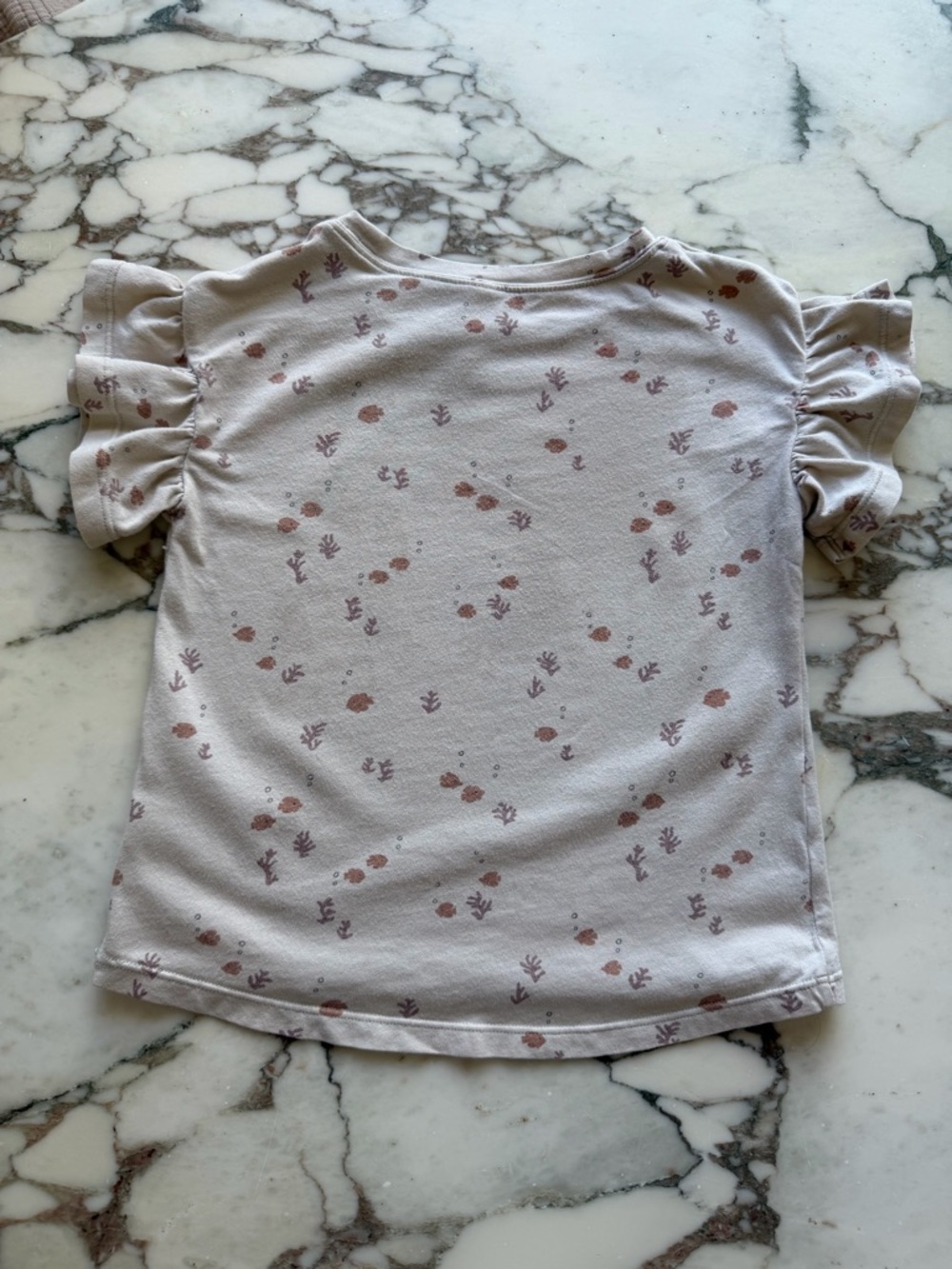 Rylee + Cru Beige Angel Fish Flutter Tee / Floral Ruffle Sleeve Tee